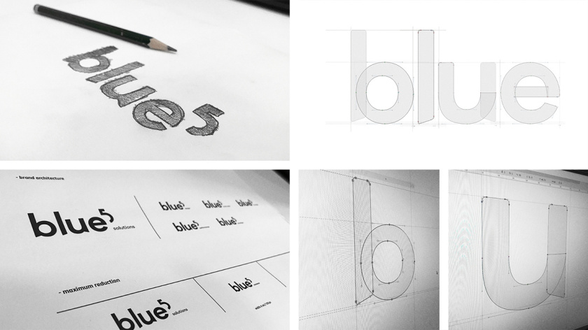 Blue 5 Solutions 科技公司企業品牌形象vi設計,,幾何同色系藍色色塊輔助圖形