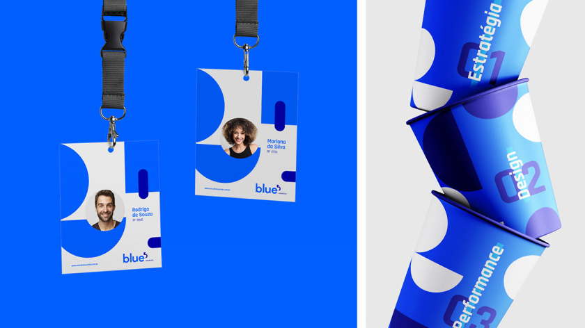 Blue 5 Solutions 科技公司企業品牌形象vi設計,,幾何同色系藍色色塊輔助圖形