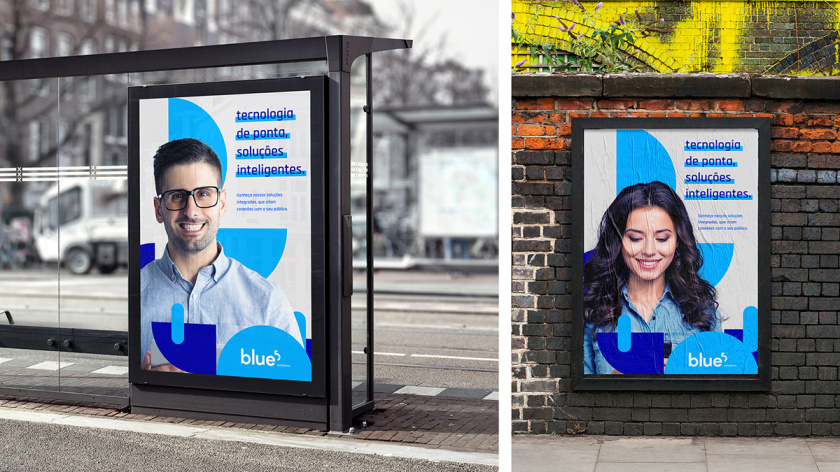 Blue 5 Solutions 科技公司企業品牌形象vi設計,,幾何同色系藍色色塊輔助圖形