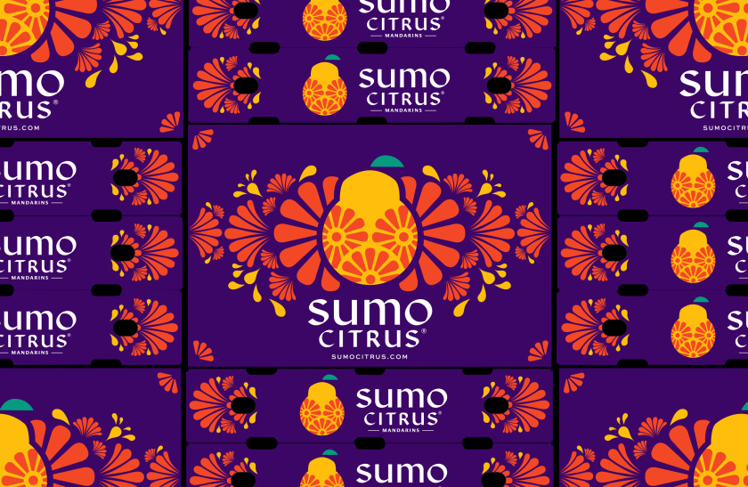 Sumo Citrus 橘子包裝箱設計靈感來自水果的獨特形狀和日式圖案