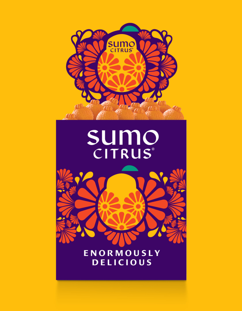 Sumo Citrus 橘子包裝箱設計靈感來自水果的獨特形狀和日式圖案