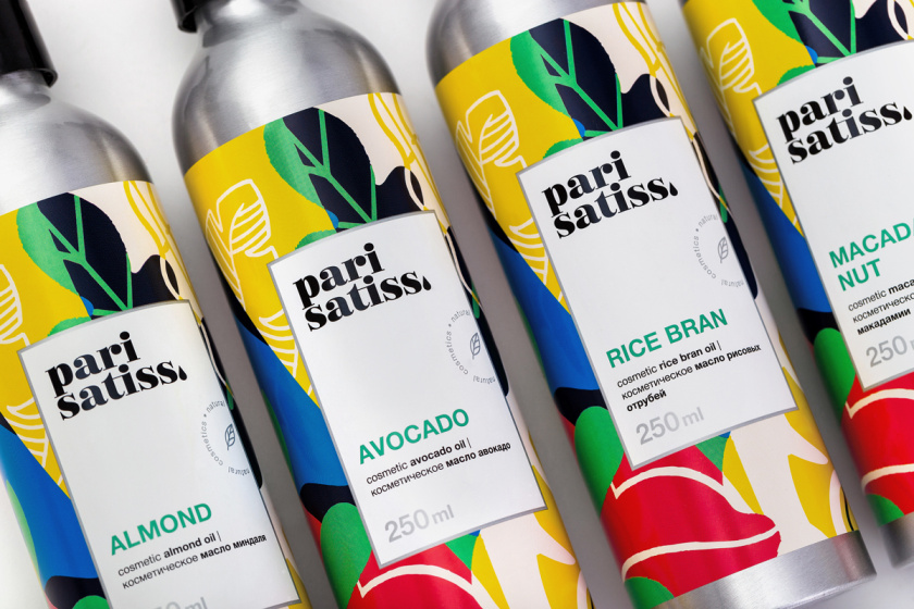 Pari Satiss天然化妝品包裝設計，天然有機植物抽象插畫圖案