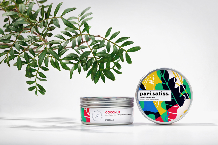 Pari Satiss天然化妝品包裝設計，天然有機植物抽象插畫圖案