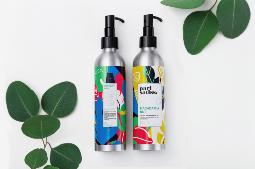 Pari Satiss天然化妝品包裝設計，天然有機植物抽象插畫圖案