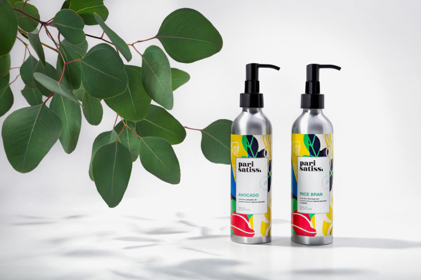 Pari Satiss天然化妝品包裝設計，天然有機植物抽象插畫圖案