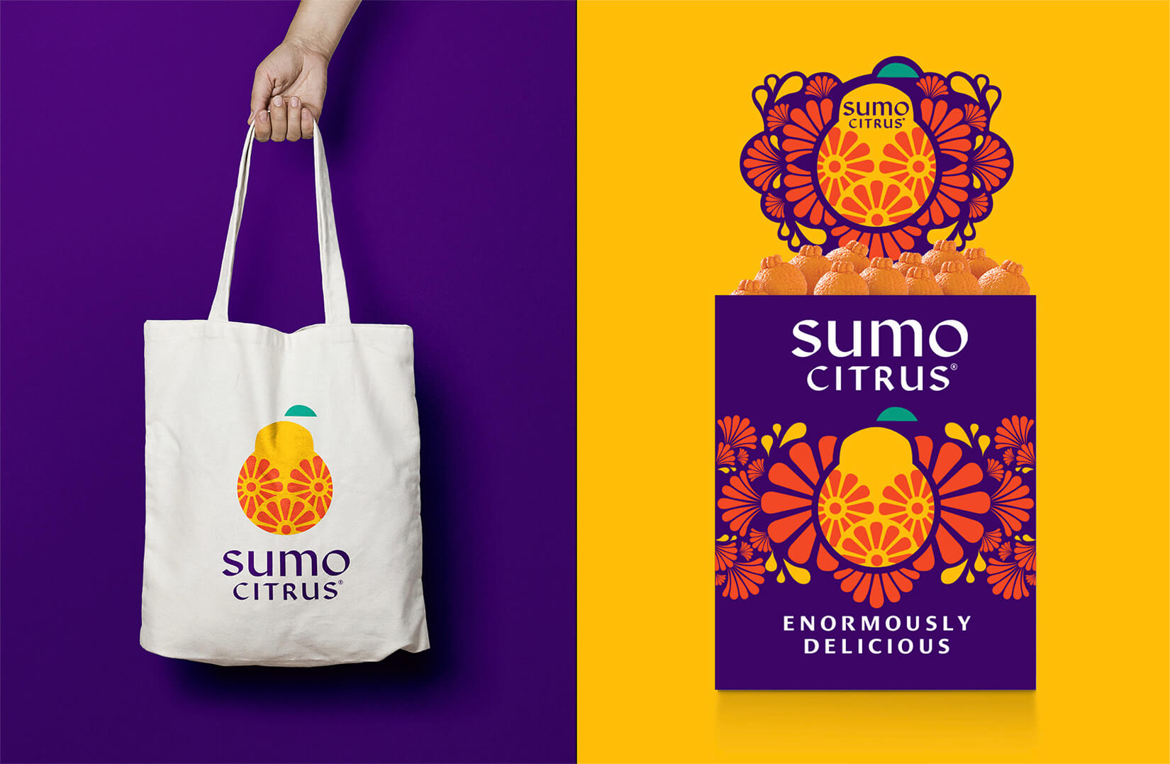 Sumo Citrus 橘子包裝箱設計靈感來自水果的獨特形狀和日式圖案