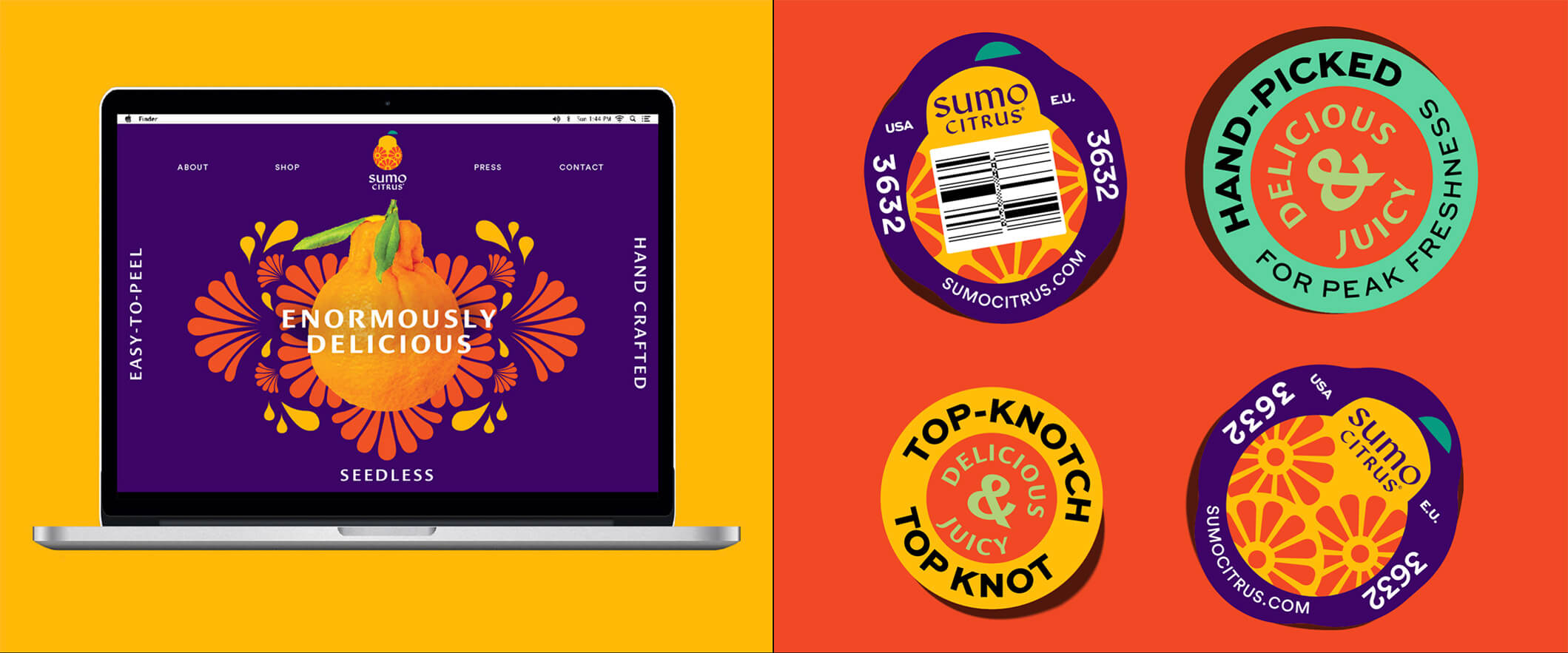 Sumo Citrus 橘子包裝箱設計靈感來自水果的獨特形狀和日式圖案