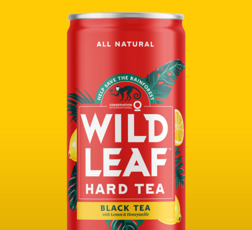 Wild Leaf 野葉硬茶水果混合茶飲飲料易拉罐包裝設計，紅色熱帶雨林插畫風格
