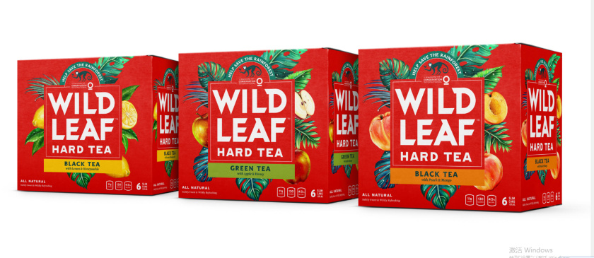 Wild Leaf 野葉硬茶水果混合茶飲飲料易拉罐包裝設計，紅色熱帶雨林插畫風格