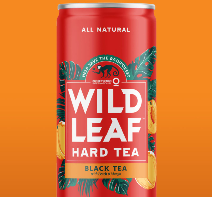 Wild Leaf 野葉硬茶水果混合茶飲飲料易拉罐包裝設計，紅色熱帶雨林插畫風格