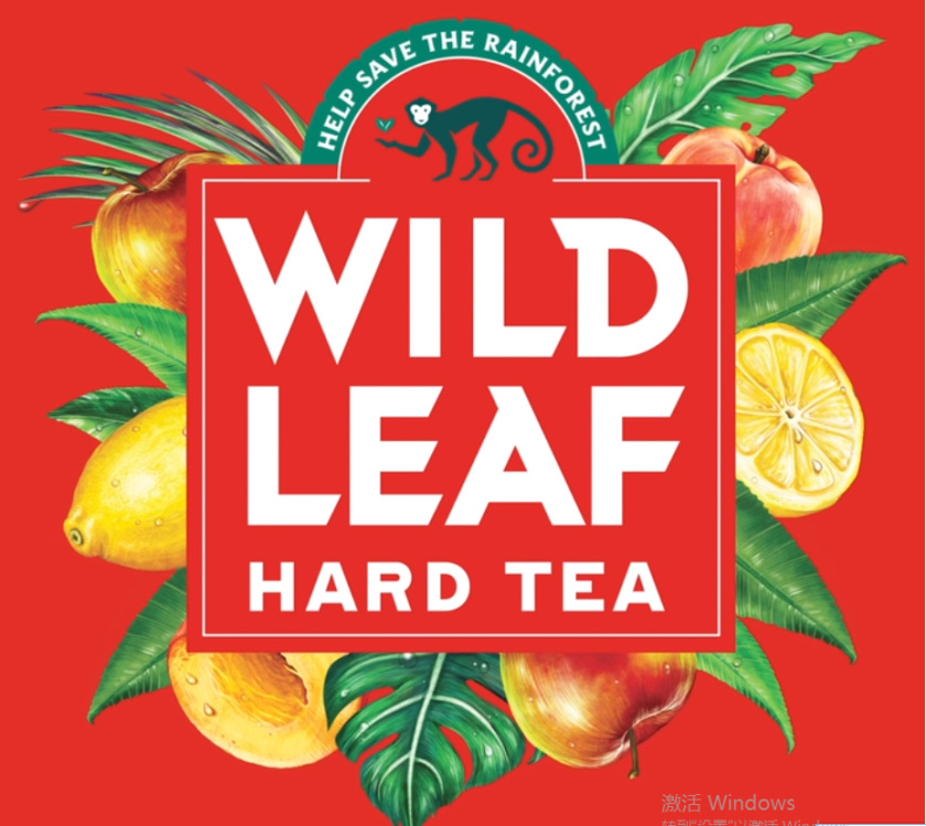 Wild Leaf 野葉硬茶水果混合茶飲飲料易拉罐包裝設計，紅色熱帶雨林插畫風格