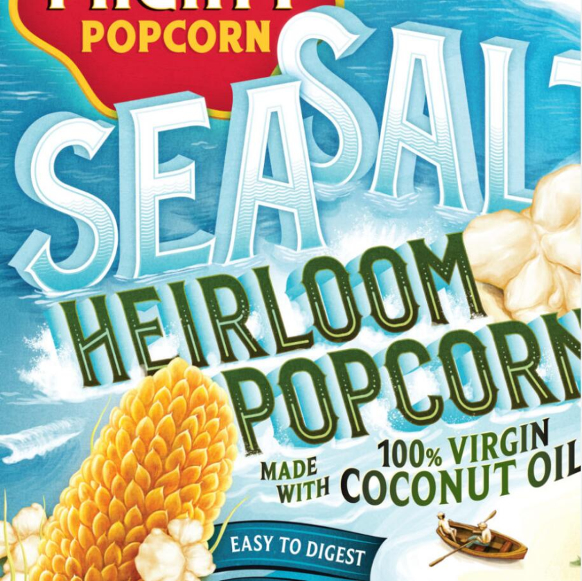 Tiny Mighty 袋裝爆米花包裝設(shè)計，非常藝術(shù)的田園風(fēng)格玉米與農(nóng)莊插畫設(shè)計