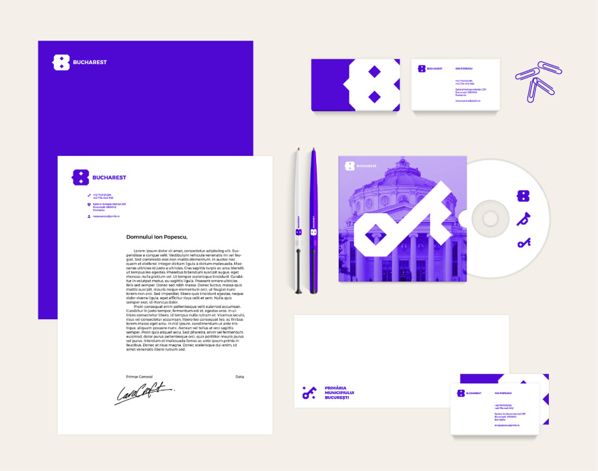 Bucharest布加勒斯特城市品牌vi視覺形象設計logo設計，單色幾何風格