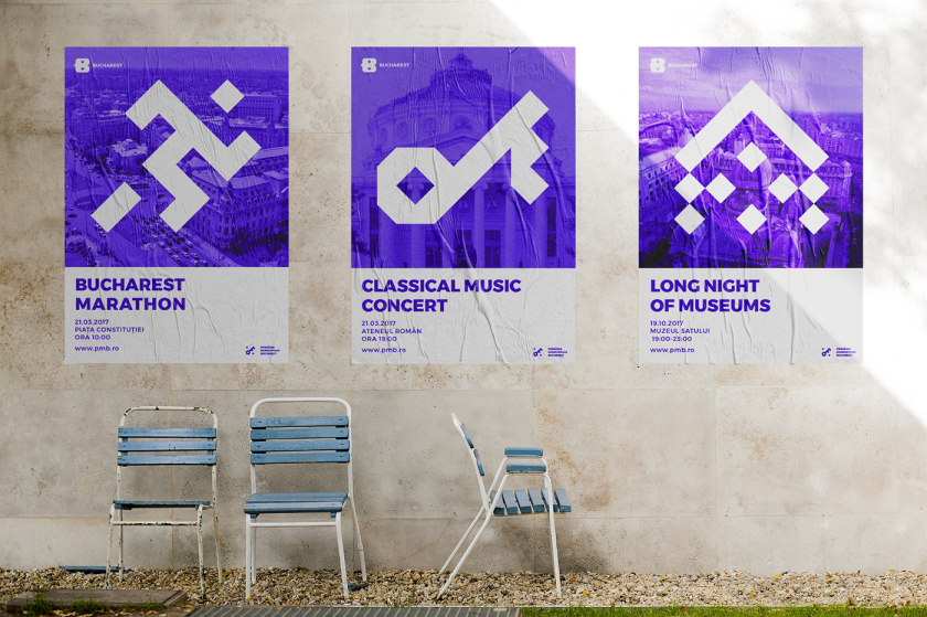 Bucharest布加勒斯特城市品牌vi視覺形象設計logo設計，單色幾何風格