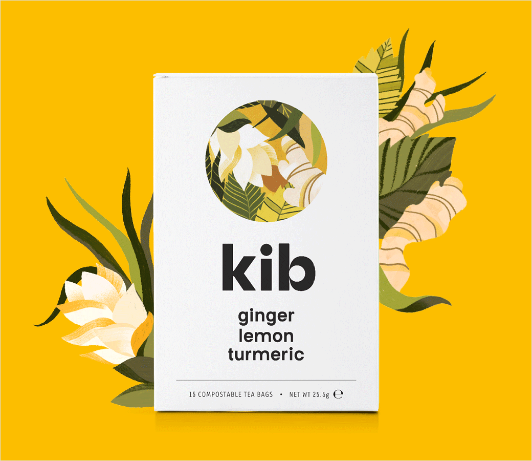 Kib天然保健花草茶茶葉包裝設(shè)計插畫設(shè)計，自然簡潔的圓形風格