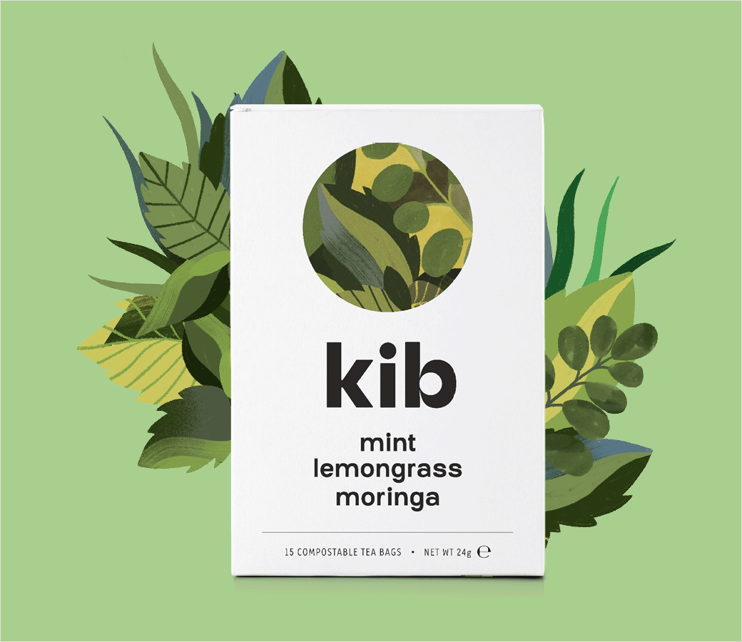 Kib''''天然保健花草茶茶葉包裝設(shè)計插畫設(shè)計，自然簡潔的圓形風格
