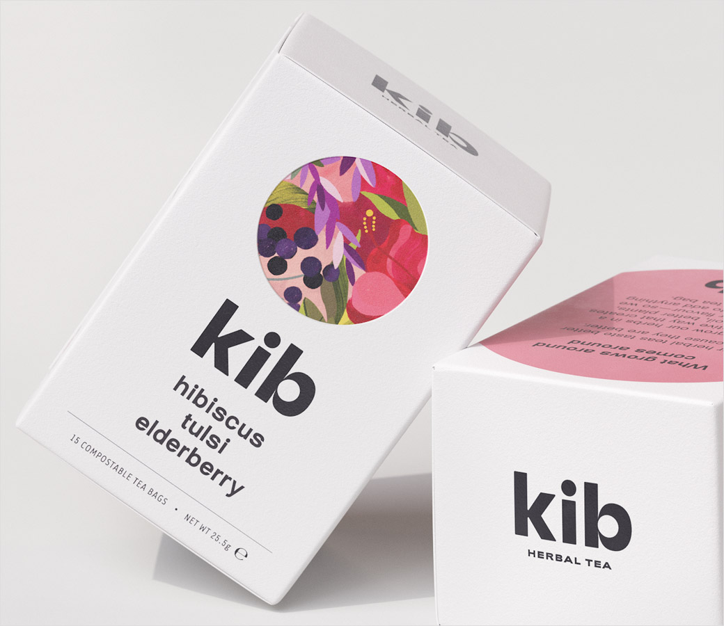 Kib天然保健花草茶茶葉包裝設(shè)計插畫設(shè)計，自然簡潔的圓形風格