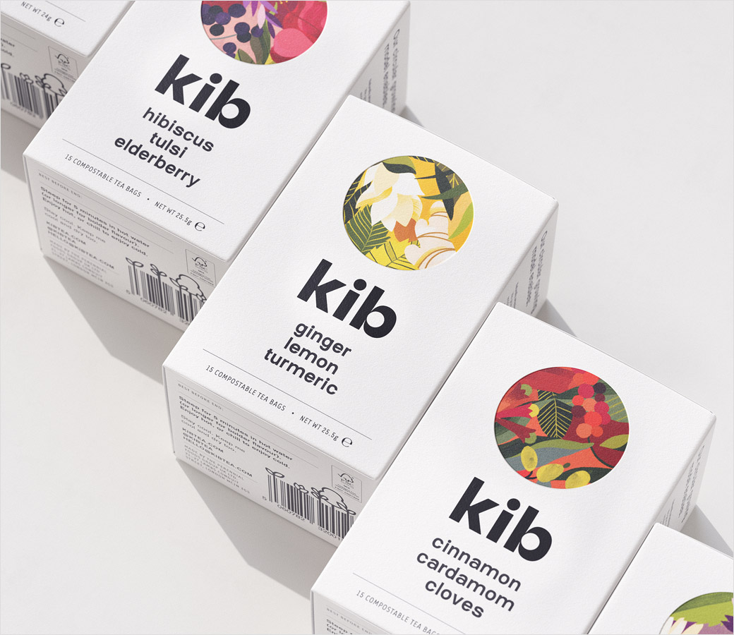 Kib天然保健花草茶茶葉包裝設(shè)計插畫設(shè)計，自然簡潔的圓形風格