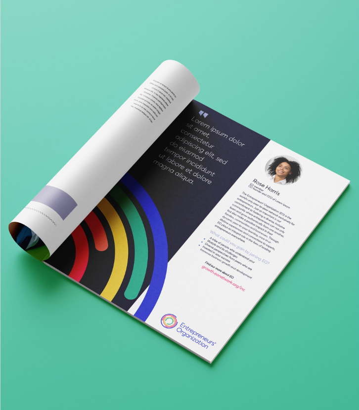 EO企業家組織協會機構logo設計與品牌視覺形象vi設計，動態風格多層圓形線條