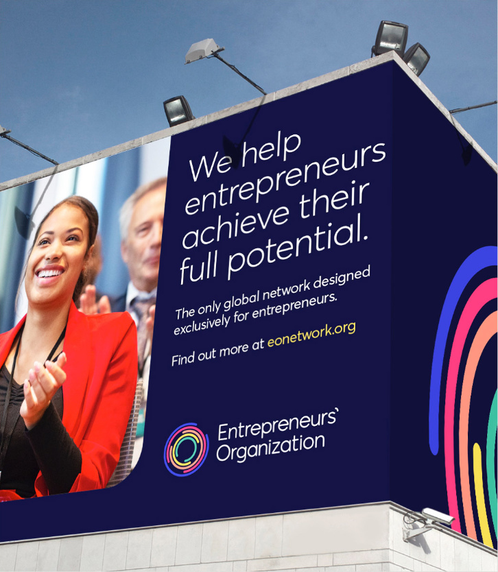 EO企業家組織協會機構logo設計與品牌視覺形象vi設計，動態風格多層圓形線條