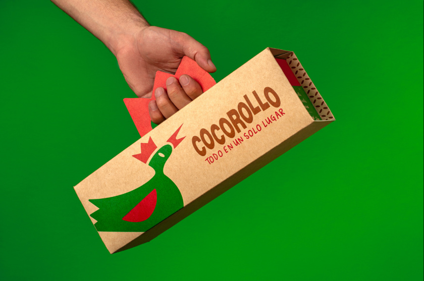 Cocorollo 雞蛋糕糕點包裝設計，一只可愛的雞插畫