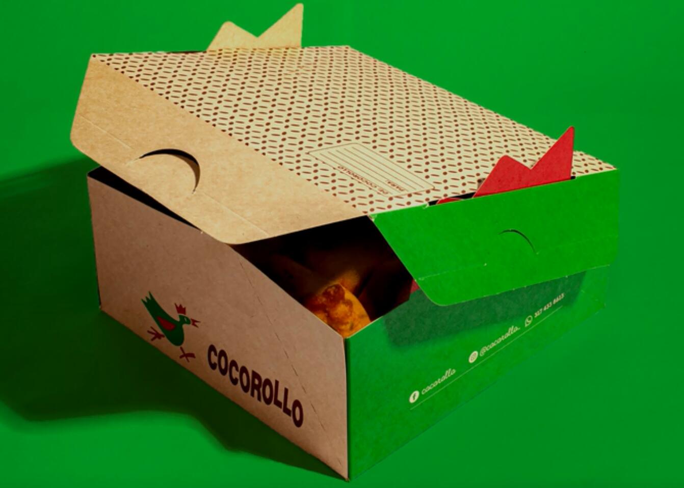 Cocorollo 雞蛋糕糕點包裝設計，一只可愛的雞插畫