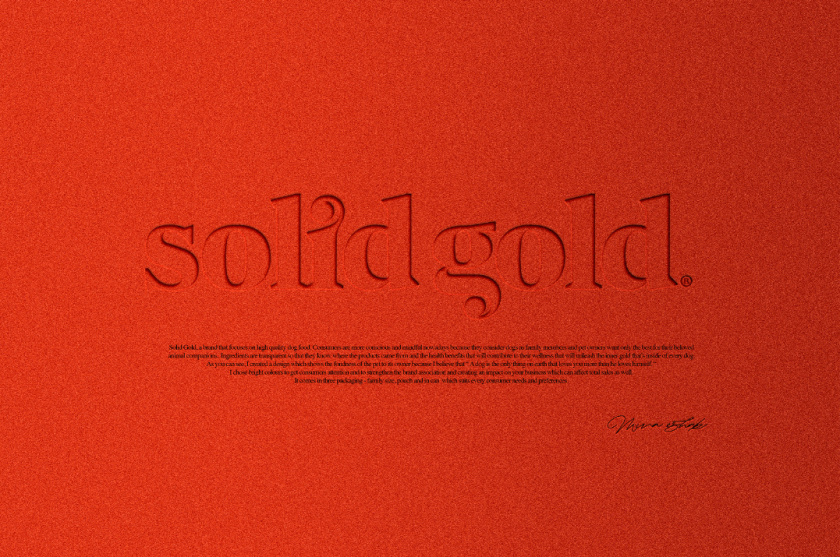 Solid Gold 純金狗糧包裝設計，寵物與主人的簡約扁平插畫風格