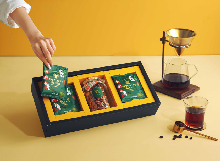 cama café 咖啡堅(jiān)果中秋團(tuán)圓禮盒包裝設(shè)計(jì)“植物草本花卉插畫”風(fēng)格