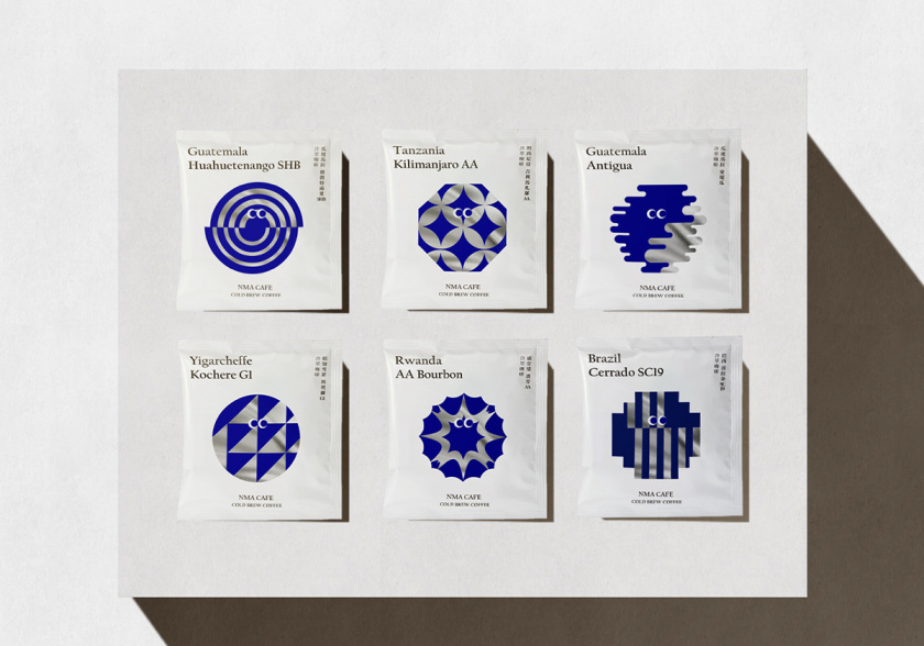 NMA CAFE 咖啡包裝設計“單色幾何元素”風格
