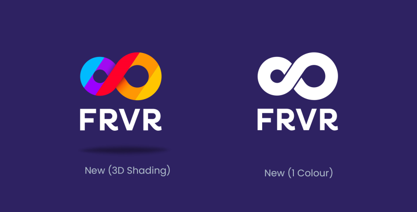 FRVR免費(fèi)休閑游戲平臺(tái)網(wǎng)站品牌重塑，對(duì)角線顏色分割無(wú)窮大造型LOGO設(shè)計(jì)