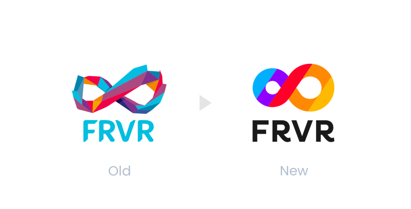 FRVR免費(fèi)休閑游戲平臺(tái)網(wǎng)站品牌重塑，對(duì)角線顏色分割無(wú)窮大造型LOGO設(shè)計(jì)