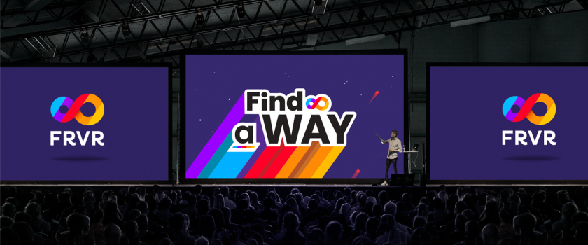 FRVR免費休閑游戲平臺網站品牌重塑，對角線顏色分割無窮大造型LOGO設計+動感線條輔助圖形