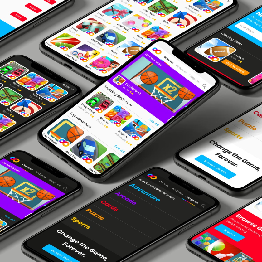 FRVR免費(fèi)休閑游戲平臺(tái)網(wǎng)站品牌重塑，對(duì)角線顏色分割無(wú)窮大造型LOGO設(shè)計(jì)網(wǎng)站設(shè)計(jì)