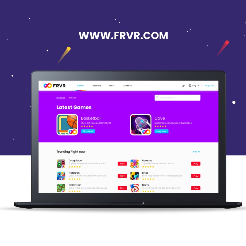 FRVR免費(fèi)休閑游戲平臺(tái)網(wǎng)站品牌重塑，對(duì)角線顏色分割無(wú)窮大造型LOGO設(shè)計(jì)網(wǎng)站設(shè)計(jì)