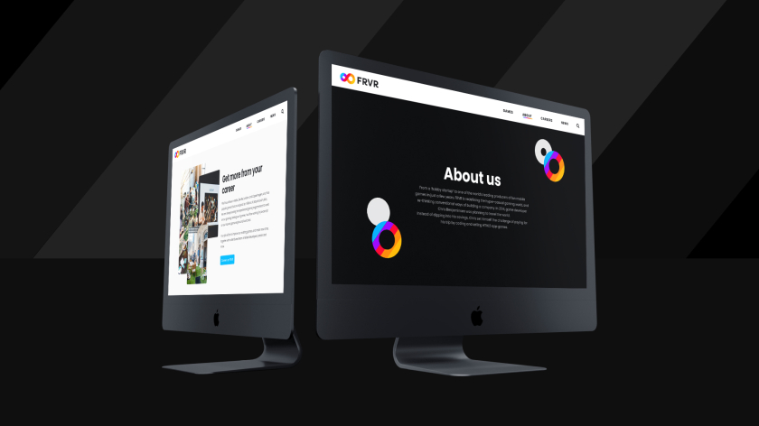 FRVR免費(fèi)休閑游戲平臺(tái)網(wǎng)站品牌重塑，對(duì)角線顏色分割無(wú)窮大造型LOGO設(shè)計(jì)網(wǎng)站設(shè)計(jì)