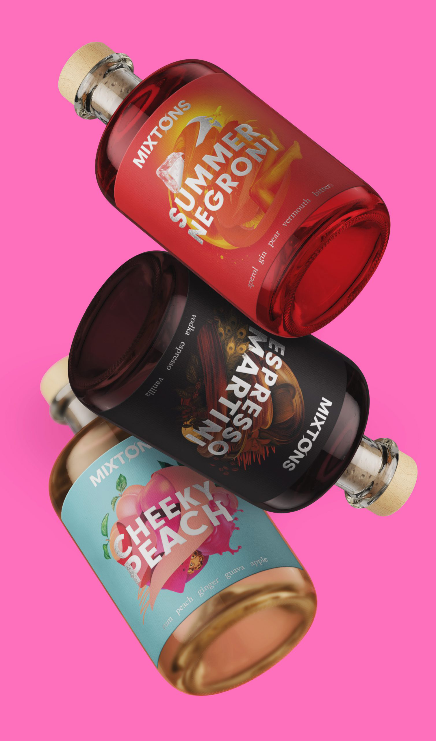 Mixton 雞尾酒包裝設(shè)計(jì)“3D混合元素拼貼插圖風(fēng)格”