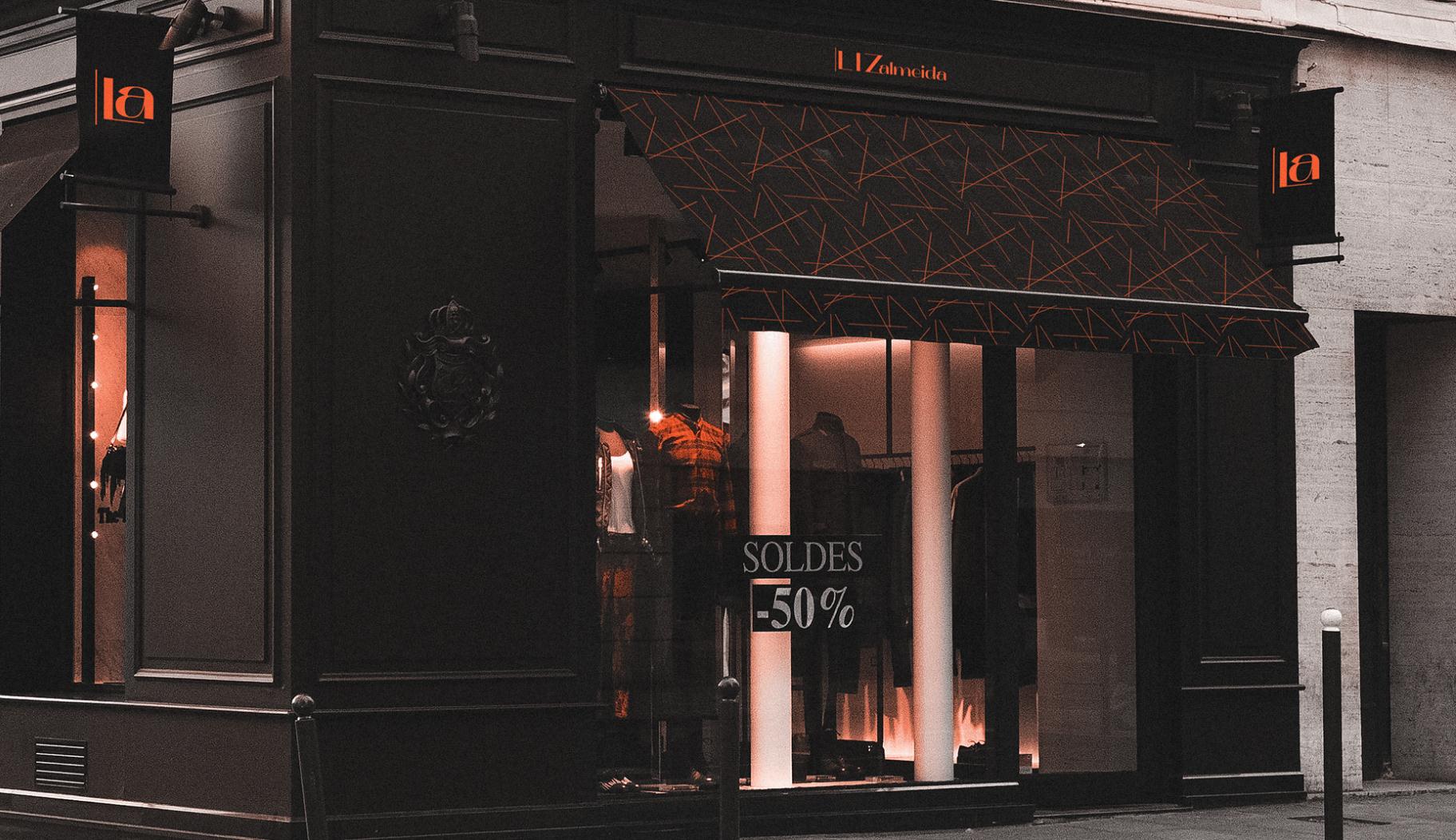 個性與時尚的Liz Almeida服裝品牌vi設計店鋪設計，以“雜亂而有序排列的線元素為輔助識別