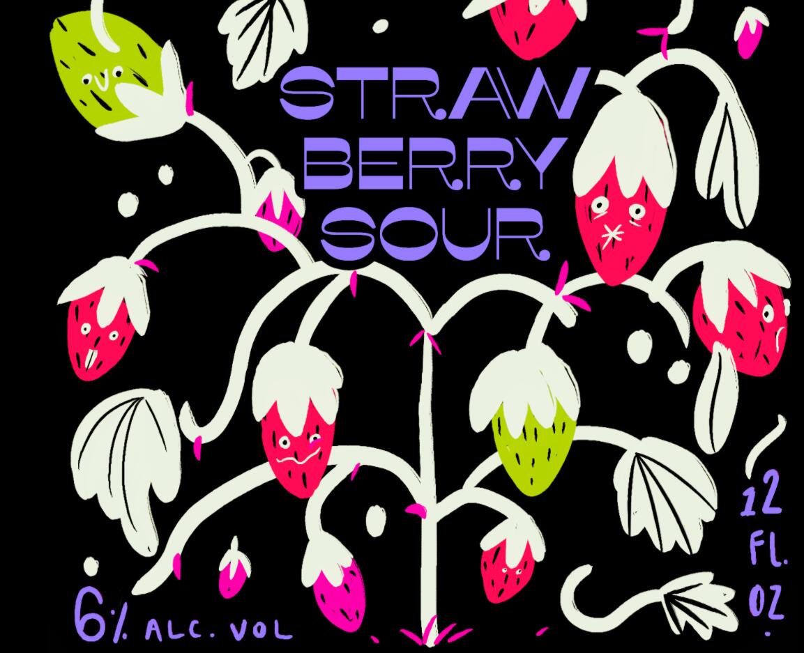 Strawberry Sour 草莓酸易拉罐啤酒包裝設計黑底草莓插畫設計