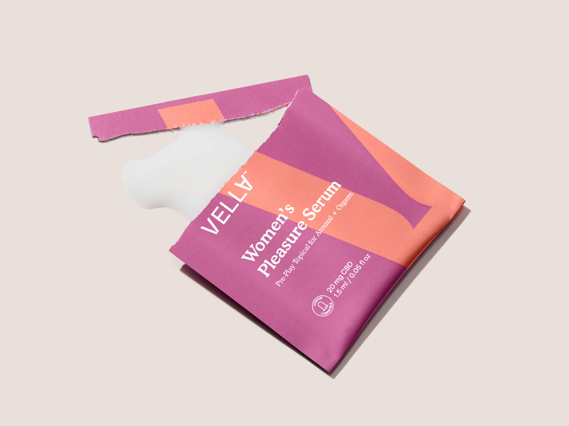 Vella女性愉悅精華素包裝設計，化妝品風格，突出v字母識別