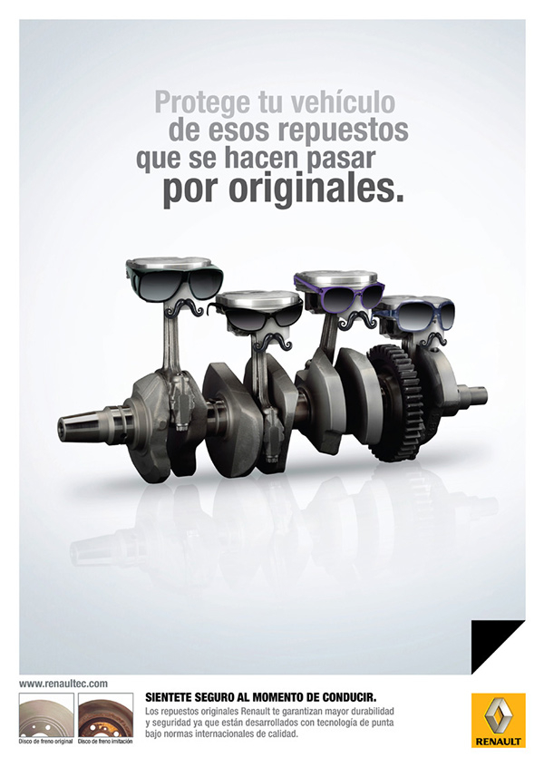 雷諾汽車原廠汽車配件平面廣告設計，不要假冒配件傷害