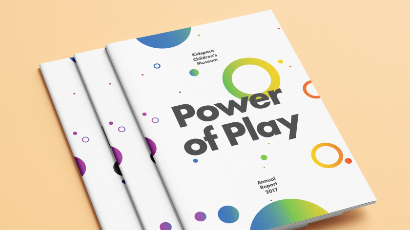 帕薩迪納Pasadena兒童空間博物館宣傳畫冊年度報告設計，圓形色彩環