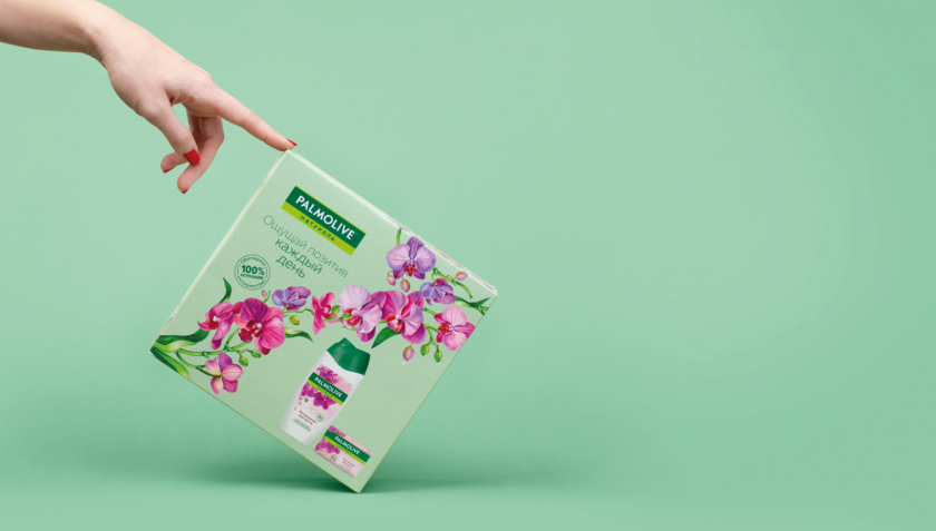 Palmolive 洗護沐浴露禮品套裝禮盒包裝設計,對角線植物圖案 Palmolive 洗護沐浴露禮品套裝禮盒包裝設計,對角線植物圖案