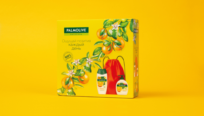 Palmolive 洗護沐浴露禮品套裝禮盒包裝設計,對角線植物圖案 Palmolive 洗護沐浴露禮品套裝禮盒包裝設計,對角線植物圖案