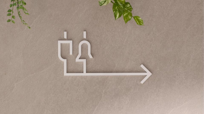 The Table 電信品牌vi視覺識別設計空間設計及導視，與桌子結合的長長的T型水平線元素