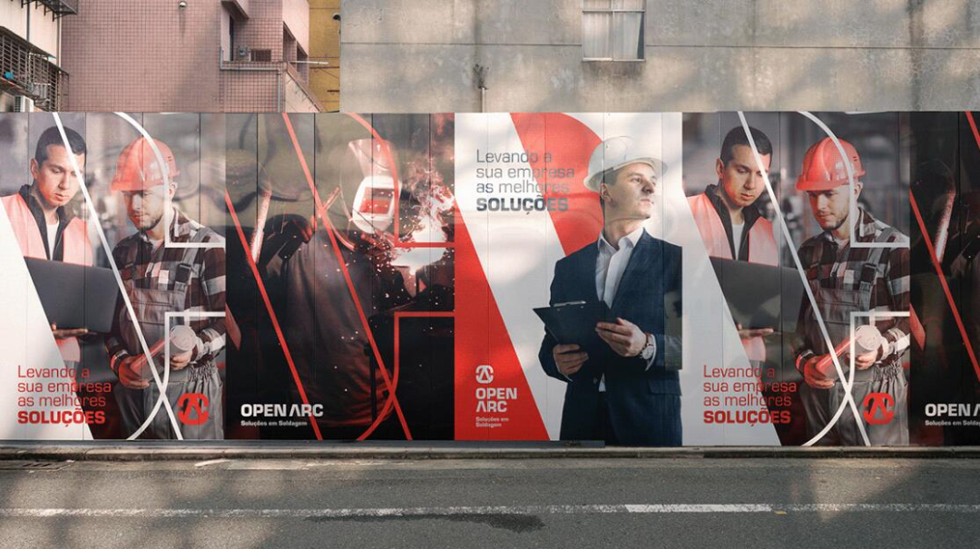 Open Arc 焊接解決方案公司企業視覺形象識別設計，字母O+A電弧打開圖形