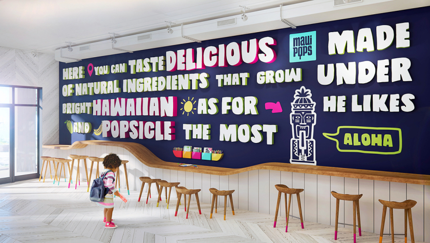 Maui Pops 冰淇淋店品牌logo設(shè)計(jì)店鋪室內(nèi)設(shè)計(jì)，活潑的夏威夷風(fēng)格