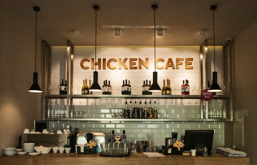 Chicken Cafe 幾何色塊小雞咖啡餐飲”LOGO+輔助圖形”設計