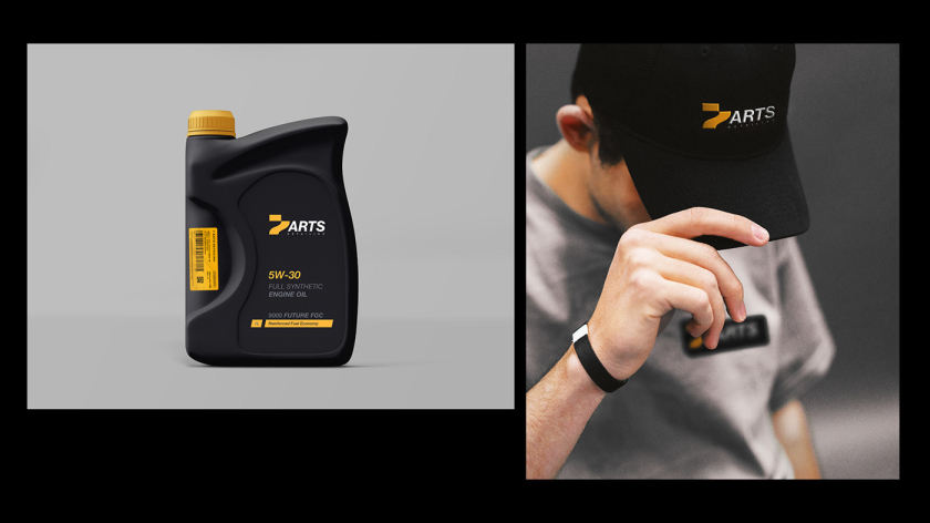 7 Arts 潤滑油品牌vi形象全案設計“黃色立體金屬”效果