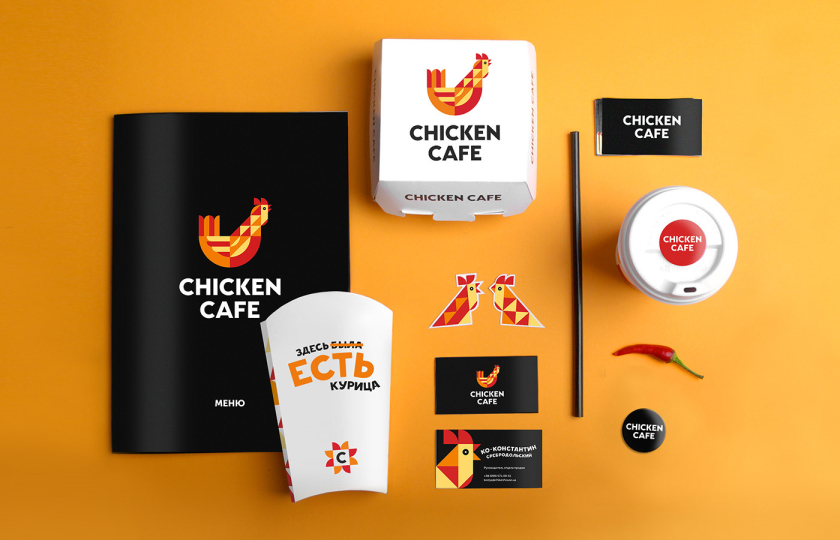Chicken Cafe 幾何色塊小雞咖啡餐飲”LOGO+輔助圖形”設計
