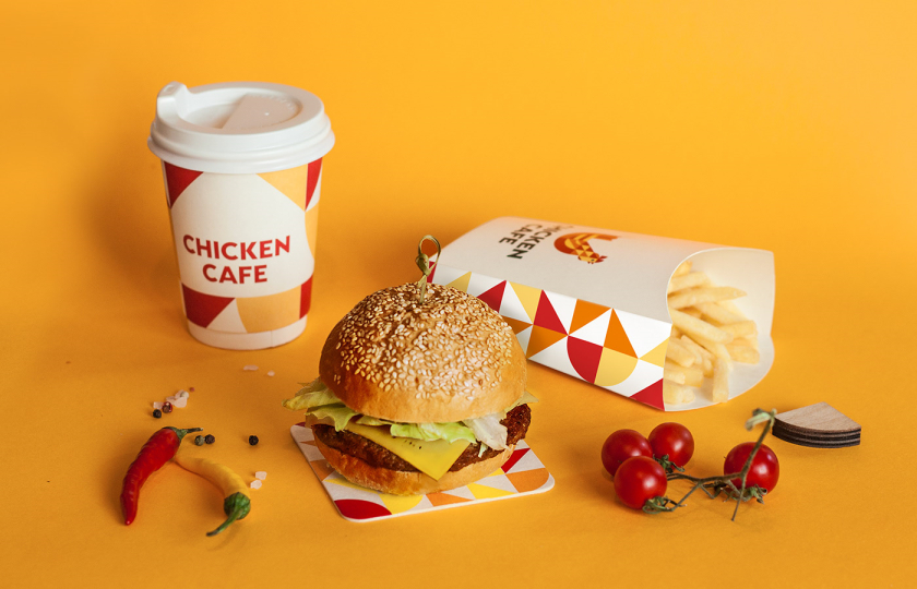 Chicken Cafe 幾何色塊小雞咖啡餐飲”LOGO+輔助圖形”設計